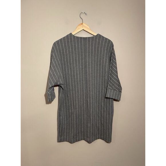 Zara Cotton Pinstripe Tunic Oversize Mini Dress Gray Dolman Sleeve Pocket Medium - Picture 3 of 6